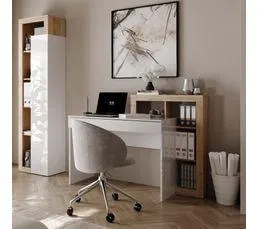 Bureau droit avec rangements LEANDRE imitation chêne et blanc