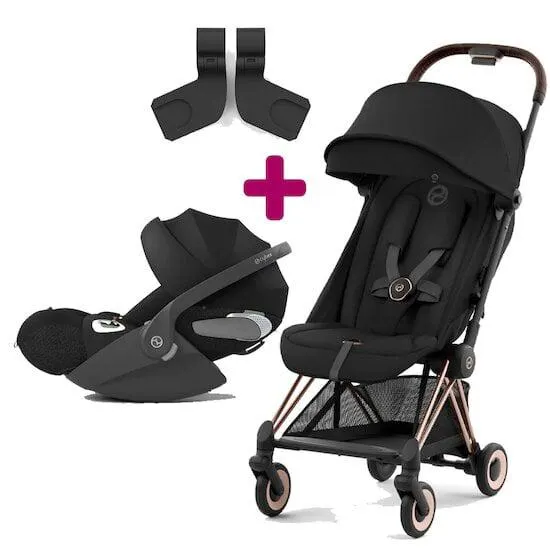 Pack poussette duo Coya Sepia Black + coque Cloud T i-size + adaptateurs coque de Cybex