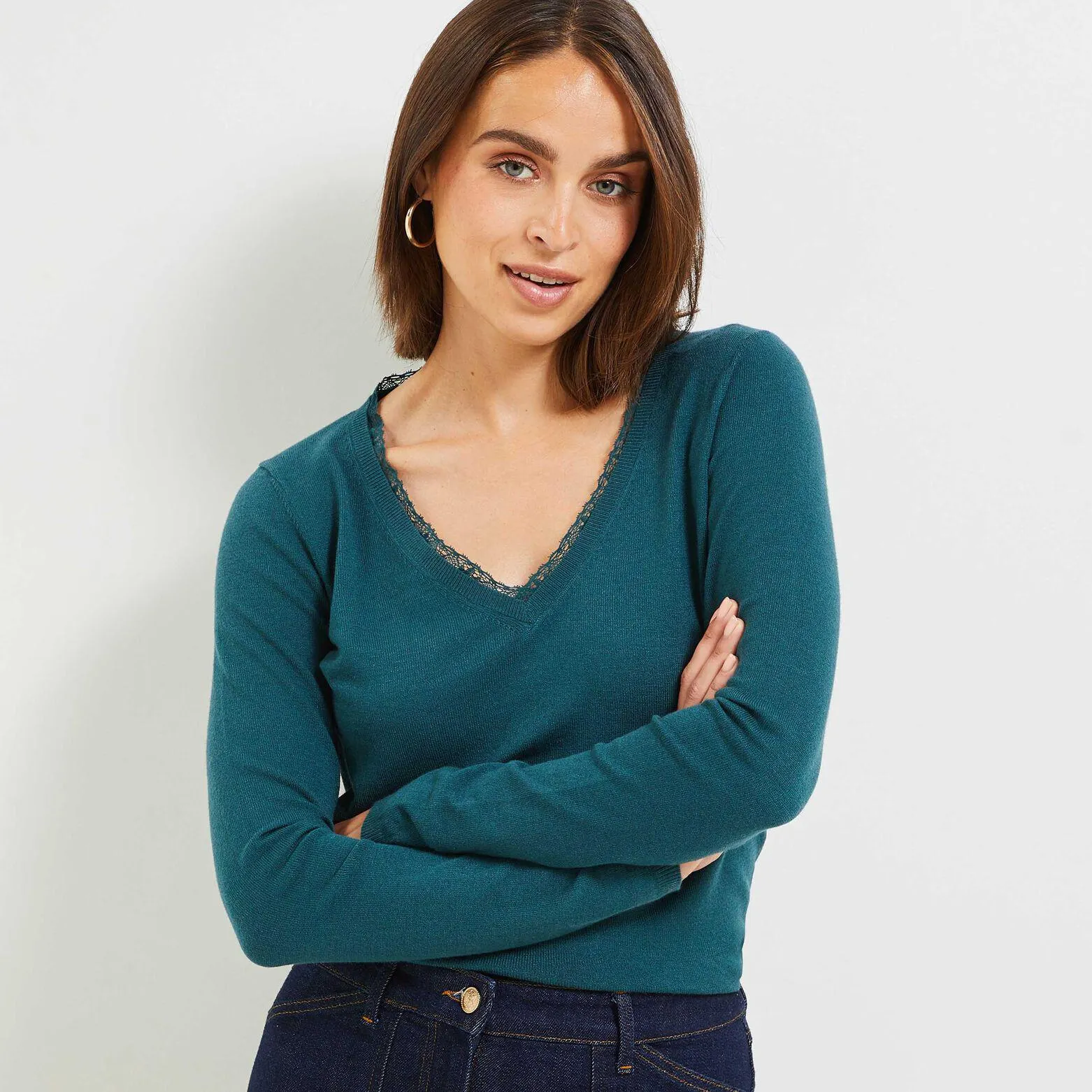 Pull col V femme