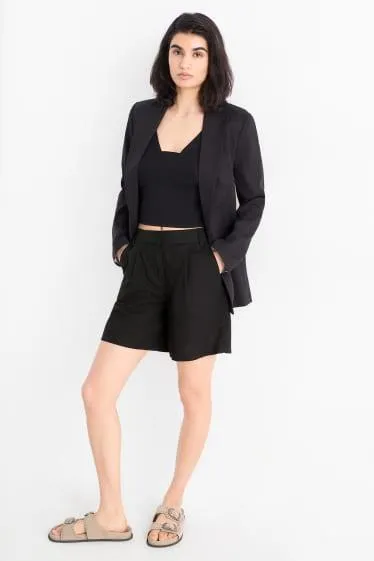 Shorts - mid-rise waist - linen blend