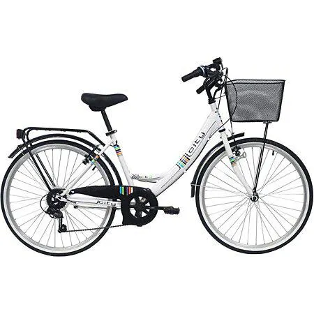 Vélo VTC 26'' City Rigide Femme Acier - 6 vitesses - enjambement bas - dérailleur Shimano - Frein V Bra