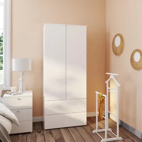Armoire 2 portes 2 tiroirs LUMIA blanc