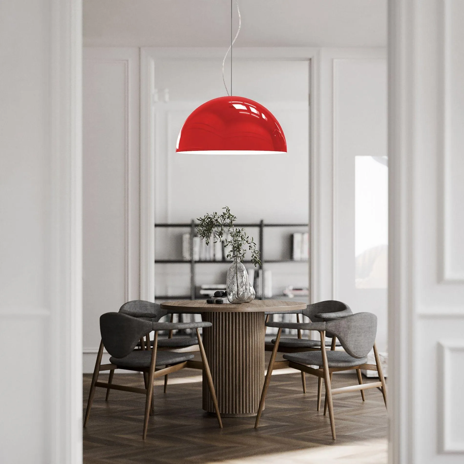 Suspension CASSIS (D60cm) en métal rouge intérieur blanc
