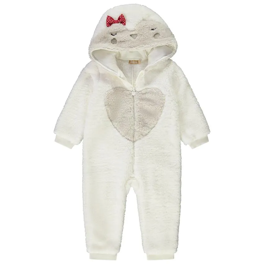 Surpyjama ludique en sherpa pingouin pour bébé fille