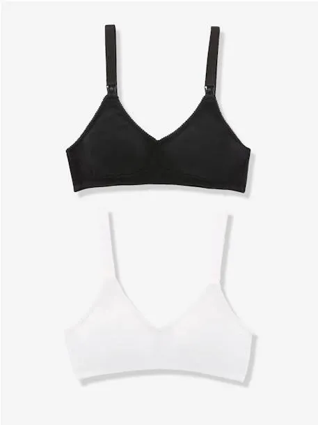 2 soutiens-gorge d'allaitement triangle en coton bio - lot noir/blanc