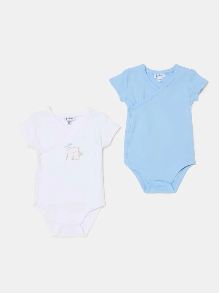 Bipack body in cotone bio con stampa Bleu/blanc