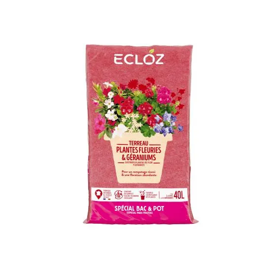 Terreau géraniums plantes fleuries contenant 40L - ECLOZ