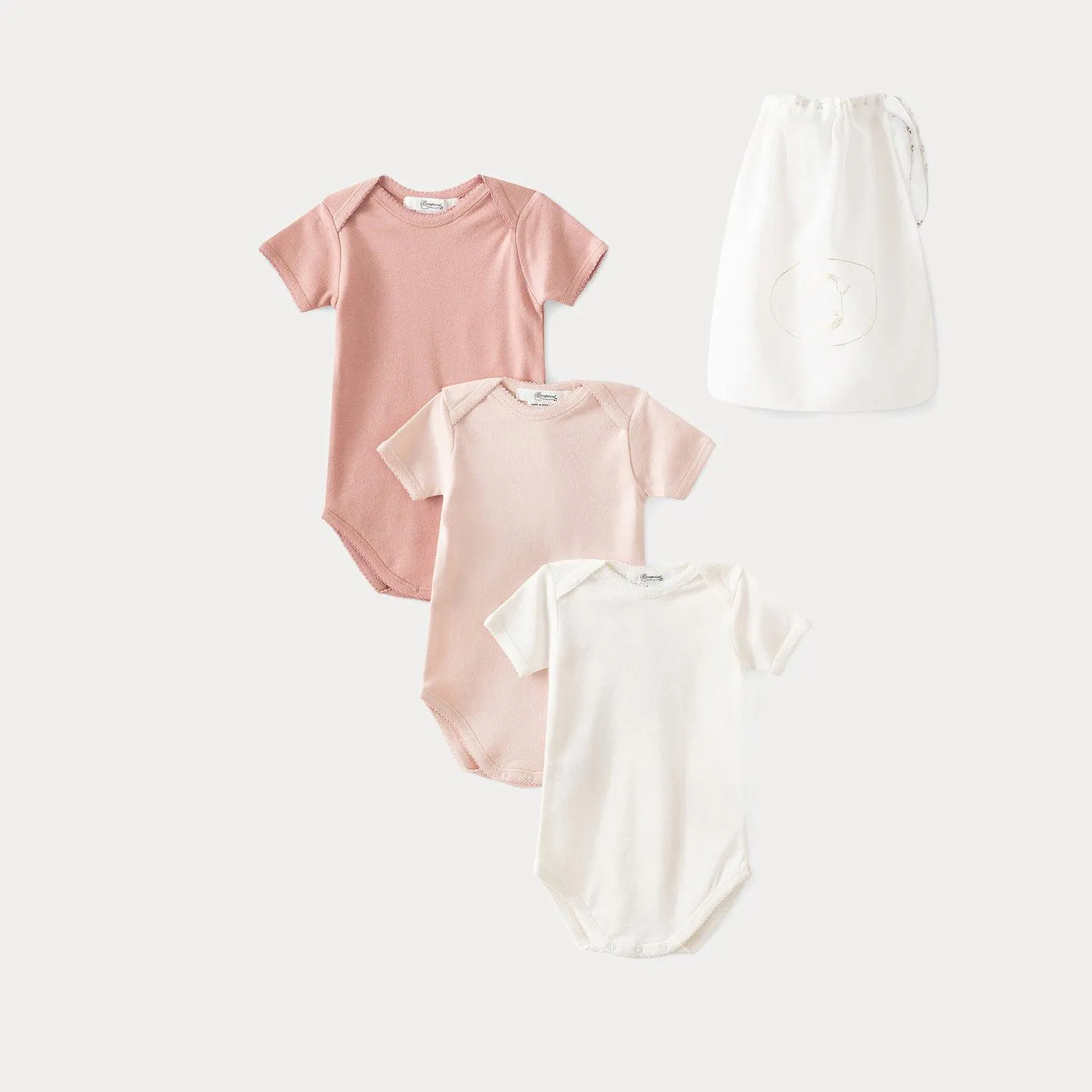Lot de 3 bodies en coton bio bébé rose pale