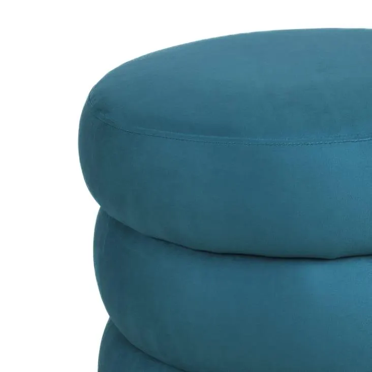 Puf redondo de terciopelo verde azulado