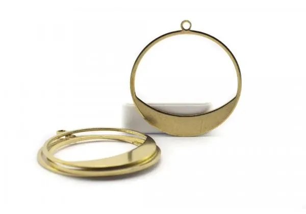 6 Breloques Forme Ronde Type Creole en Laiton Brut - Diam. : 28 mm - Couleur Doré