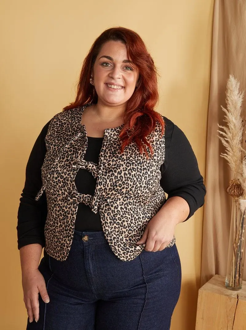 Giacca senza maniche trapuntata leopardata - MARRONE