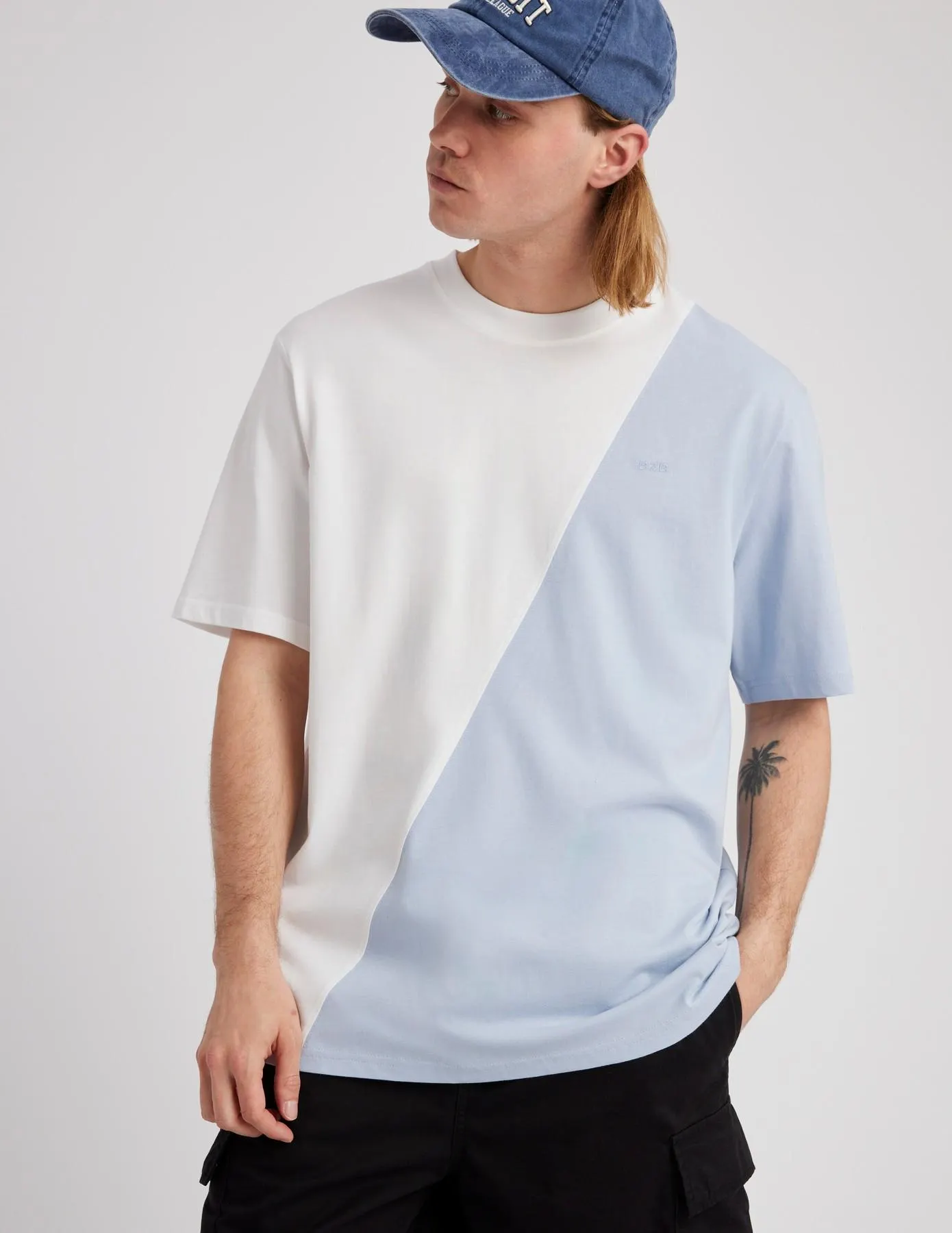 T-shirt colorblock en diagonale - Bleu clair