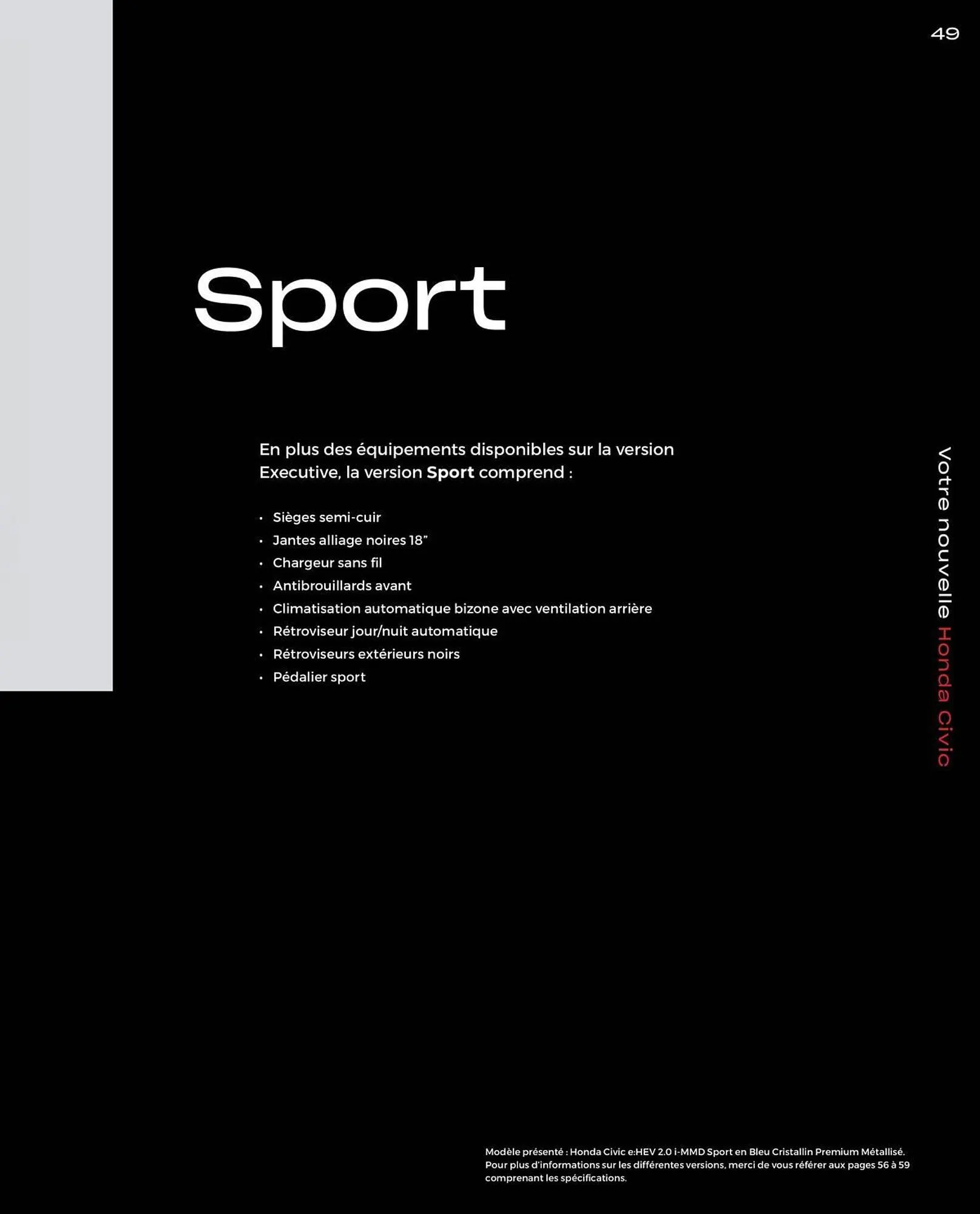 Catalogue Honda Civic Hybrid du 20 décembre au 30 juin 2024 - Catalogue page 49