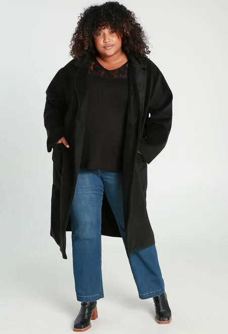 Long manteau uni avec grandes poches