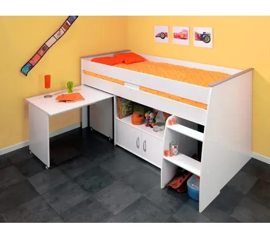 Lit combiné avec bureau 90x200 cm LOAN blanc