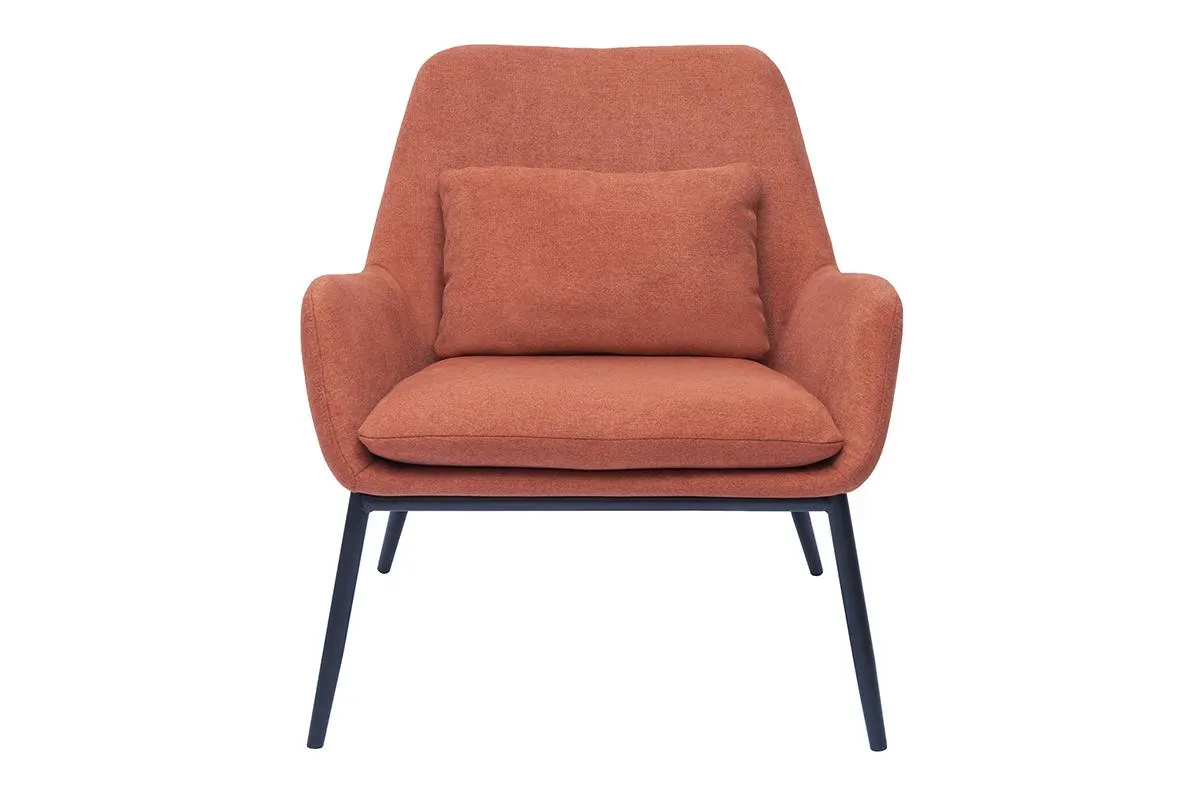 Fauteuil design en tissu effet velours terre brulée et métal noir MAXINE