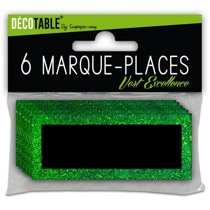 Lot de 6 marque-place pailletés vert excellence