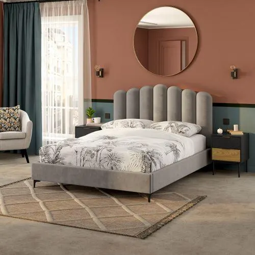 Lit 140x190 cm BOUDOU velours gris