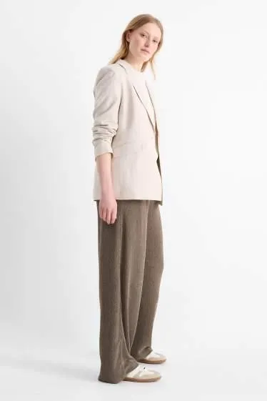 Jersey trousers - mid-rise waist - wide leg - textured