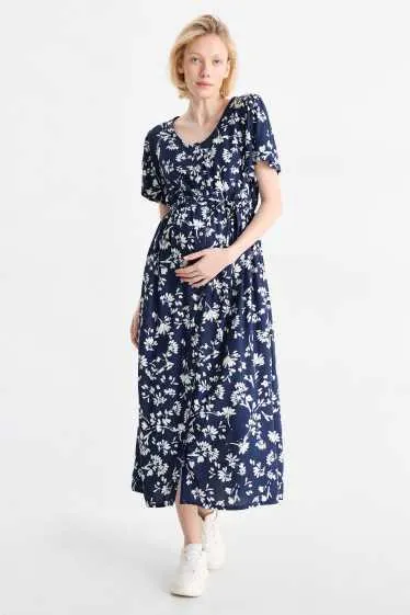 Viscose V-neck nursing dress - floral