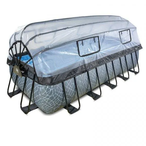 Piscine Exit Stone 540x250x122cm Avec Pompe Filtrante à Sable Et Dôme - Grise