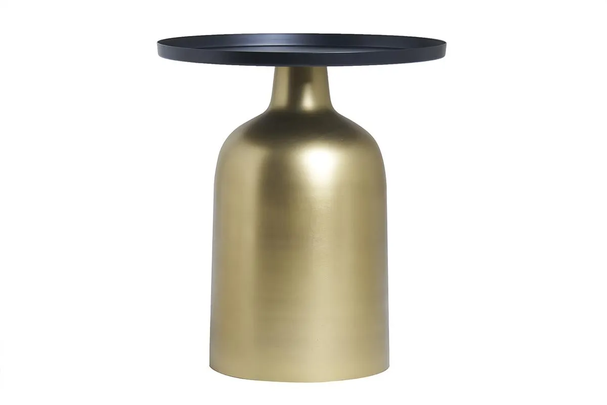Table d'appoint design ronde en métal doré et plateau noir mat RAMSES