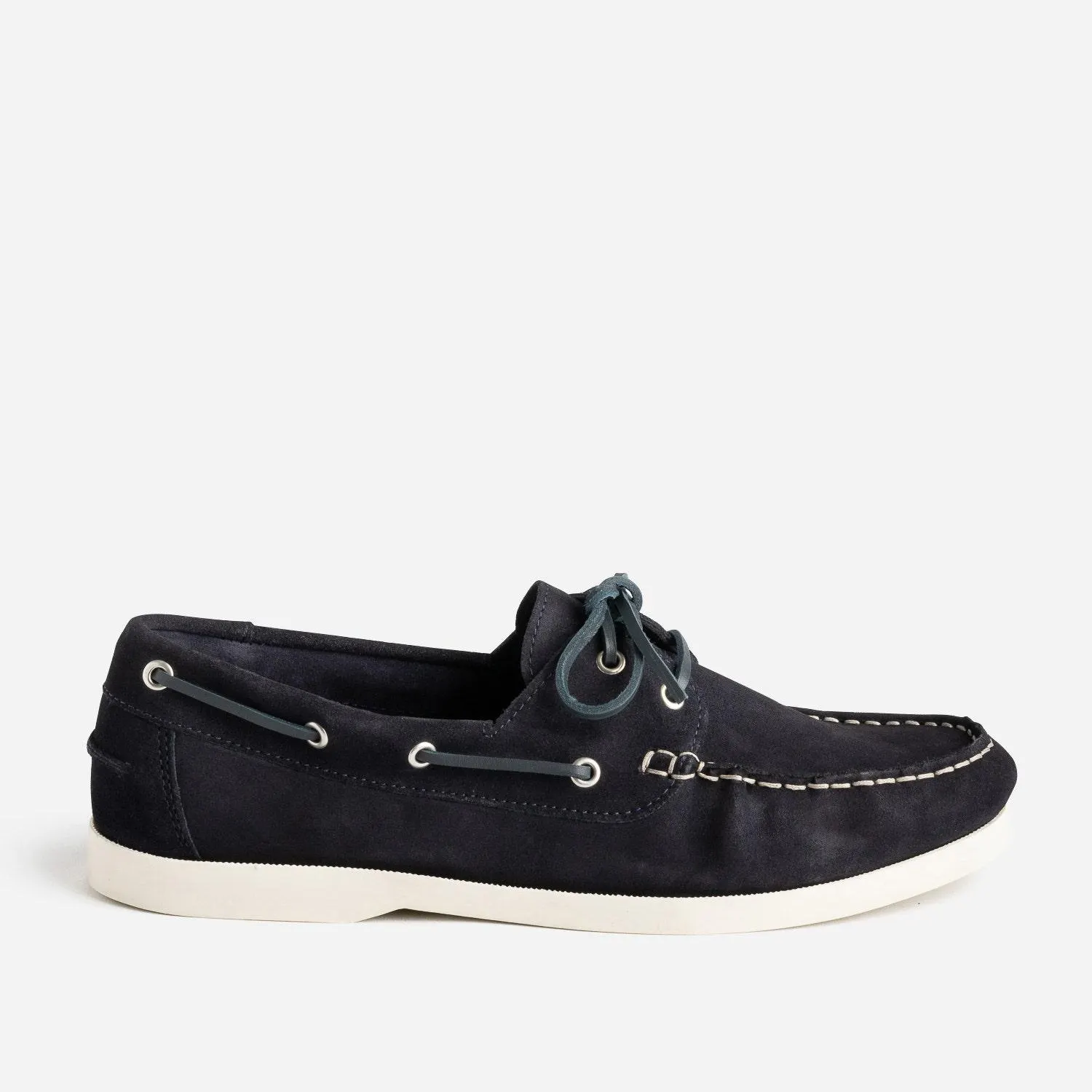 Chaussure bateau marine en cuir velours