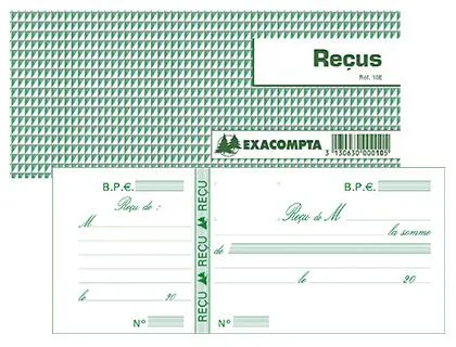 Carnet à souche exacompta reçus 13x9cm 50 feuillets 95g papier chèque amagnétique
