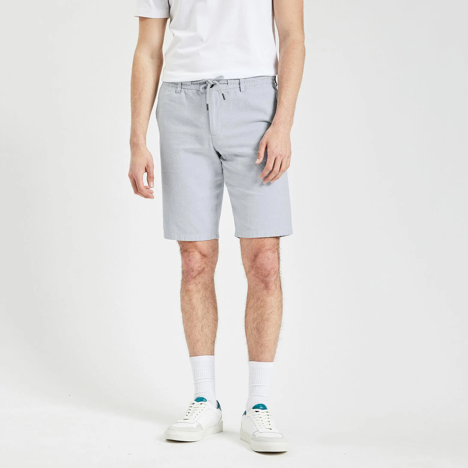 Bermuda uni en coton lin - Bleu clair