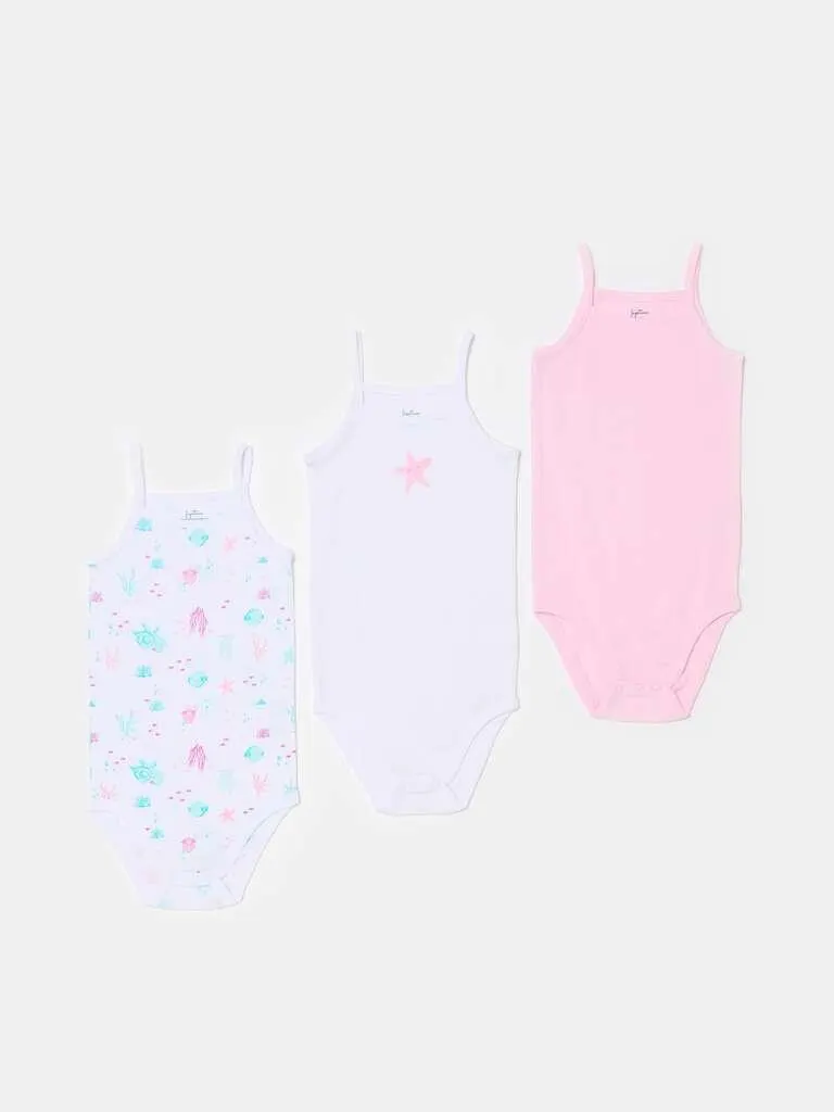 Three-pack bodysuits in organic cotton with print Blanc/rose