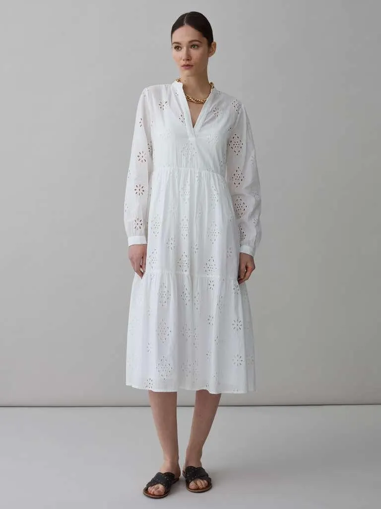 Optical White Broderie anglaise dress with V neck