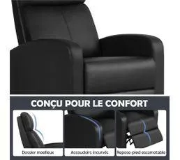 YAHEETECH Fauteuil de Relax Chaise de Détente Siège de Canapé Fauteuil Relax/Chambre à Coucher Similicuir/Noir
