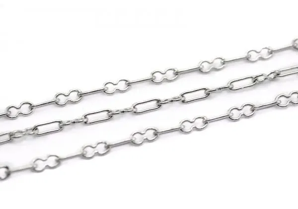 Chaîne Maille Trombone Alternée fantaisie en Acier Inoxydable - Dim. : 5 x 1,8 x 0,5 mm - Couleur Argent (Vendue au mètre)