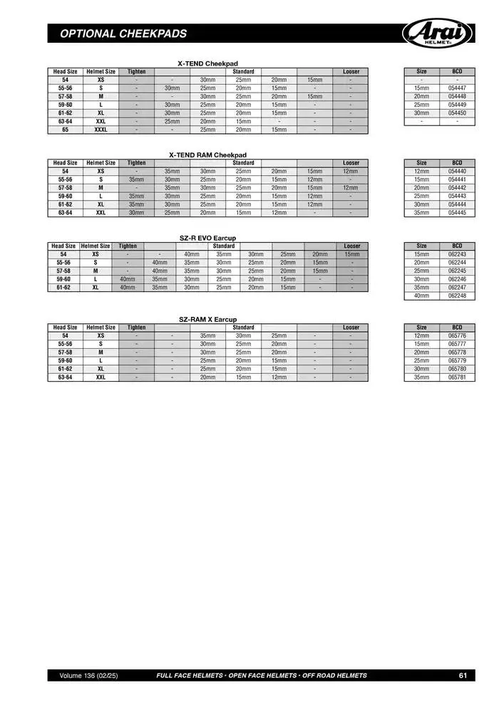ARAI Parts Book 2025 du 21 février au 31 décembre 2025 - Catalogue page 61