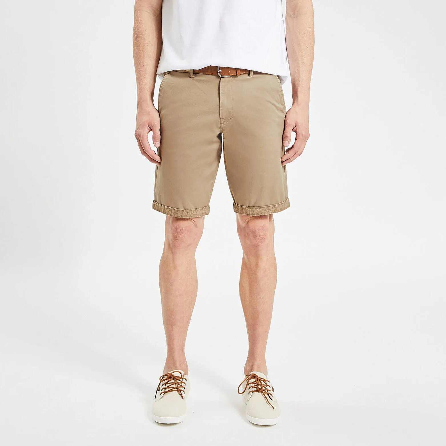 Bermuda chino uni avec ceinture - Beige