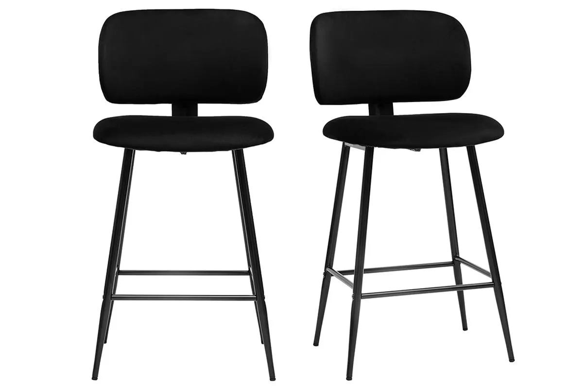 Tabourets de bar noirs en tissu velours et métal H70 cm (lot de 2) ATRIUM