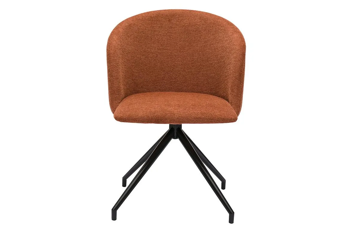 Chaise design pivotante 360° en tissu effet velours texturé terre brulée et métal noir VANITY