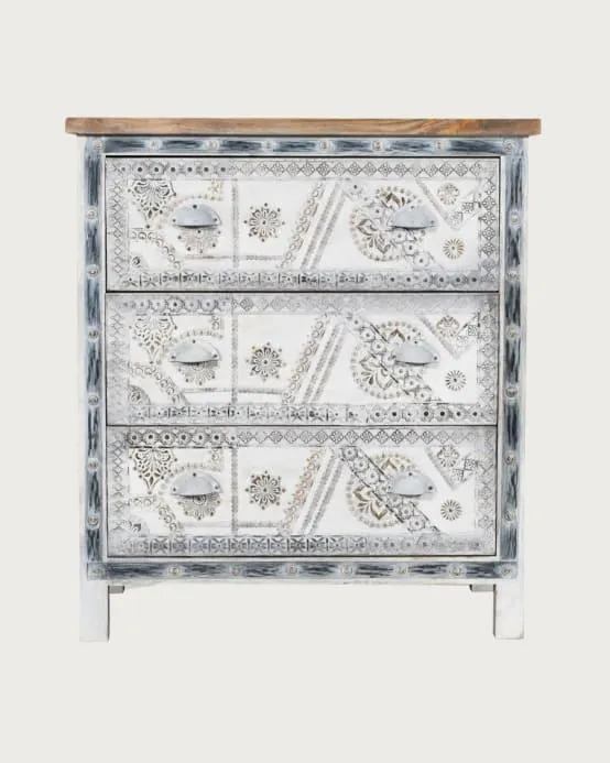 Blossom -Commode en bois massif sculpté 85 cm - UNIQKA