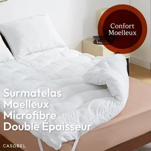 CASABEL Surmatelas 140x190 Cm – Extra Épais, Moelleux, Anti-acarien, Respirant, Pour Lit 2 Places
