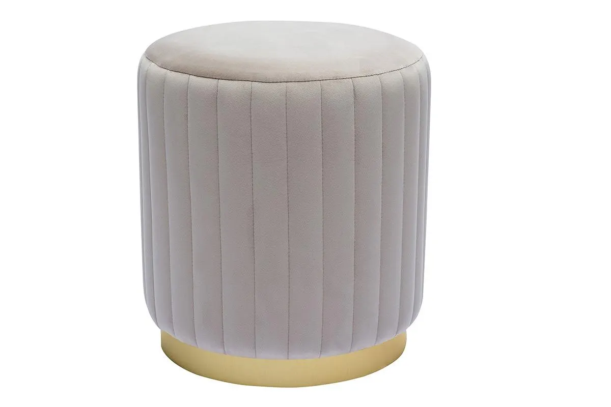 Pouf rond en velours taupe et métal doré D40 cm DONA
