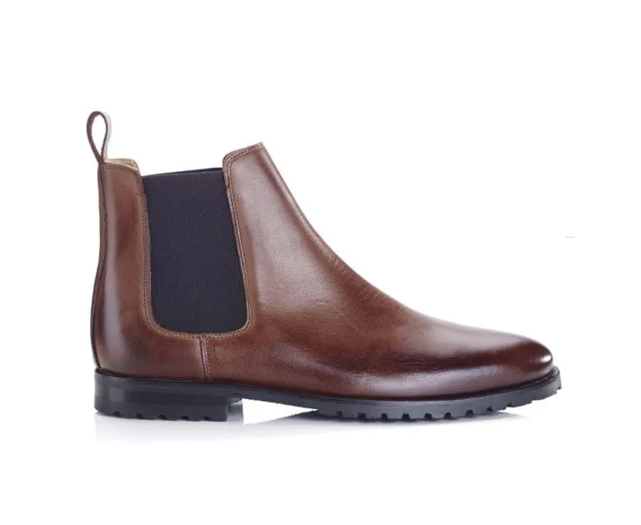 Chelsea boots semelle gomme avec talon bottier Chocolat Patiné - BENTFIELD GOMME