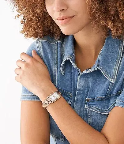 Montre Raquel à trois aiguilles avec date, en acier inoxydable, doré rose