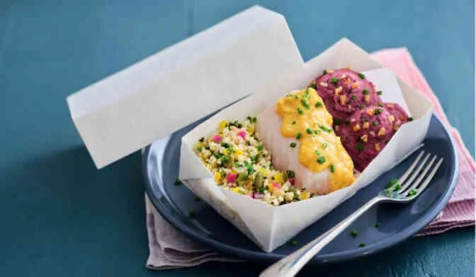 Merlu blanc MSC, boulghour, purée aux carottes