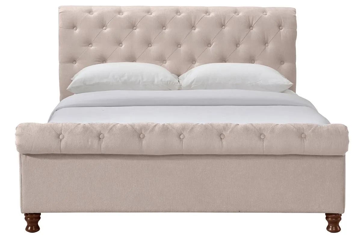 Lit 2 places 160x200 cm en tissu velours beige capitonné RILEY