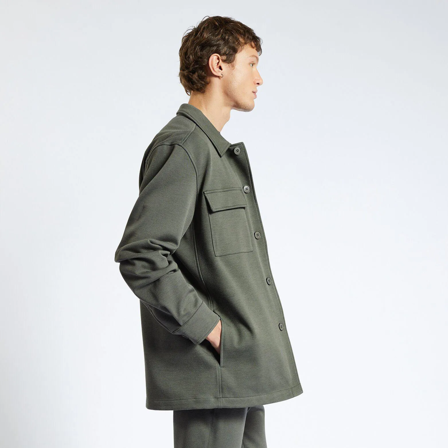 Surchemise regular unie en polyester recyclé - Vert kaki