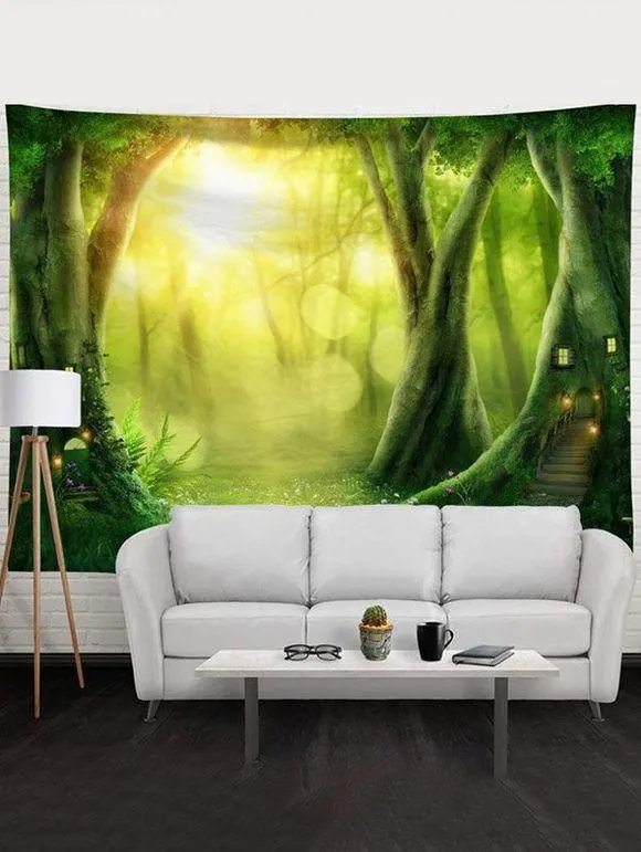 Tapisserie Murale à Imprimé Paysage Arbre et Rayon de Soleil Décoration Maison