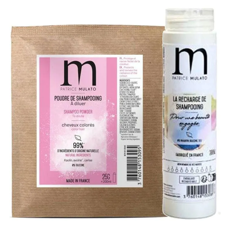 Kit DIY flacon + shampooing poudre à reconstituer cheveux colorés