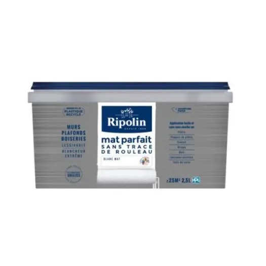 Peinture Ripolin blanc mat parfait sans trace 2.5L