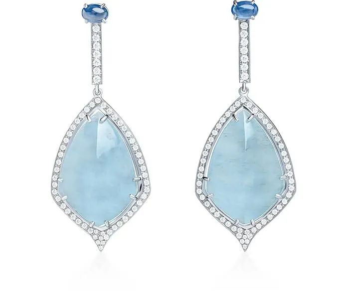 Gold Earrings with Aquamarines, Sapphires and Diamonds