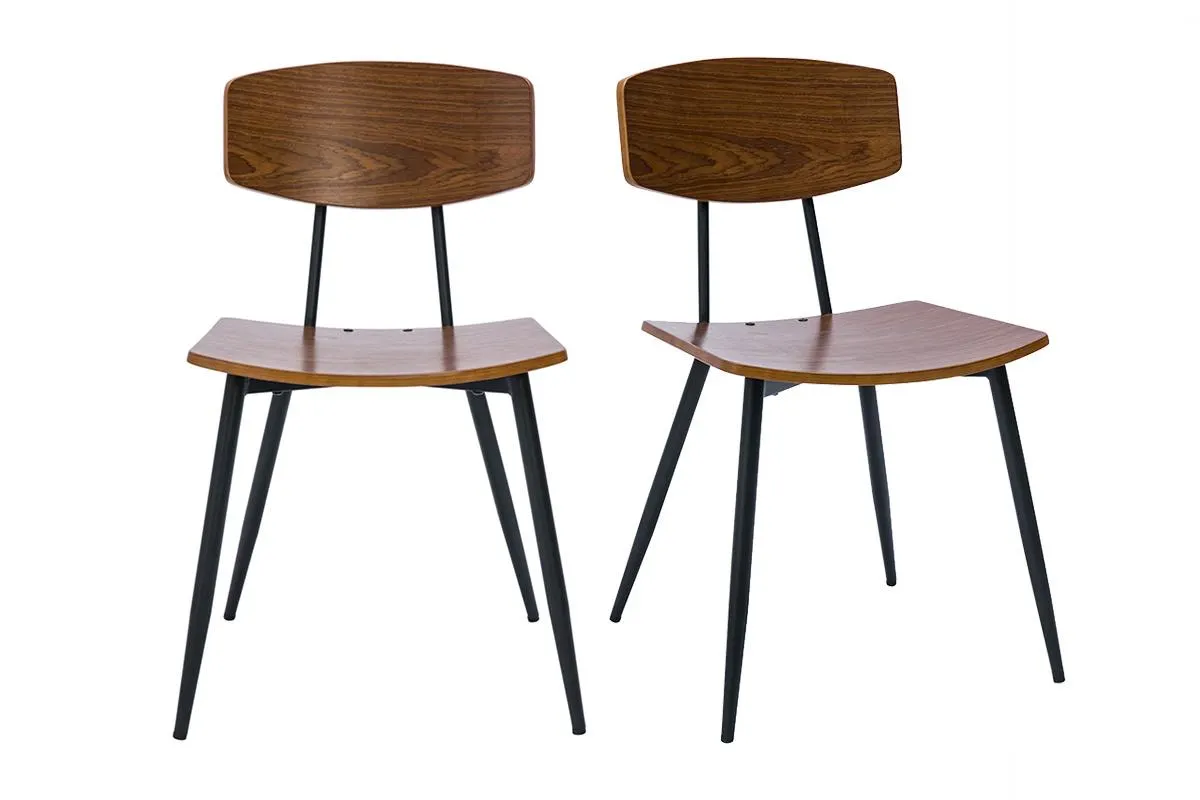 Chaises vintage en bois foncé noyer et métal noir (lot de 2) JOLINE